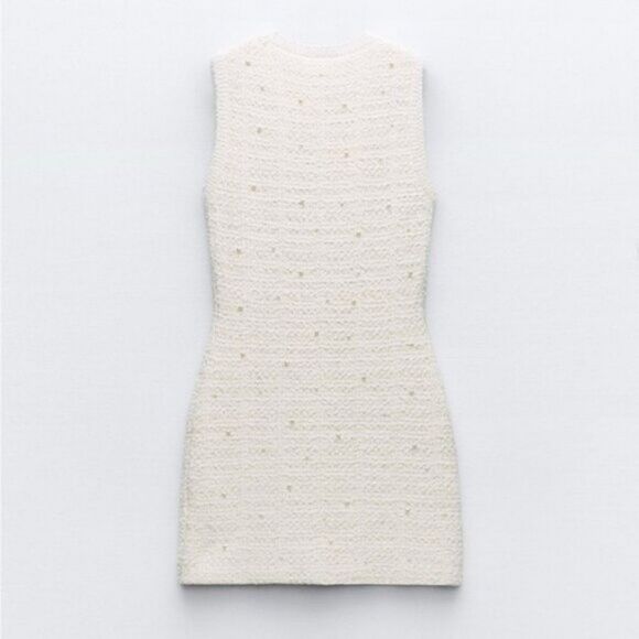 NWT ZARA TWEED PEARL TEXTURED MINI DRESS - Picture 8 of 11